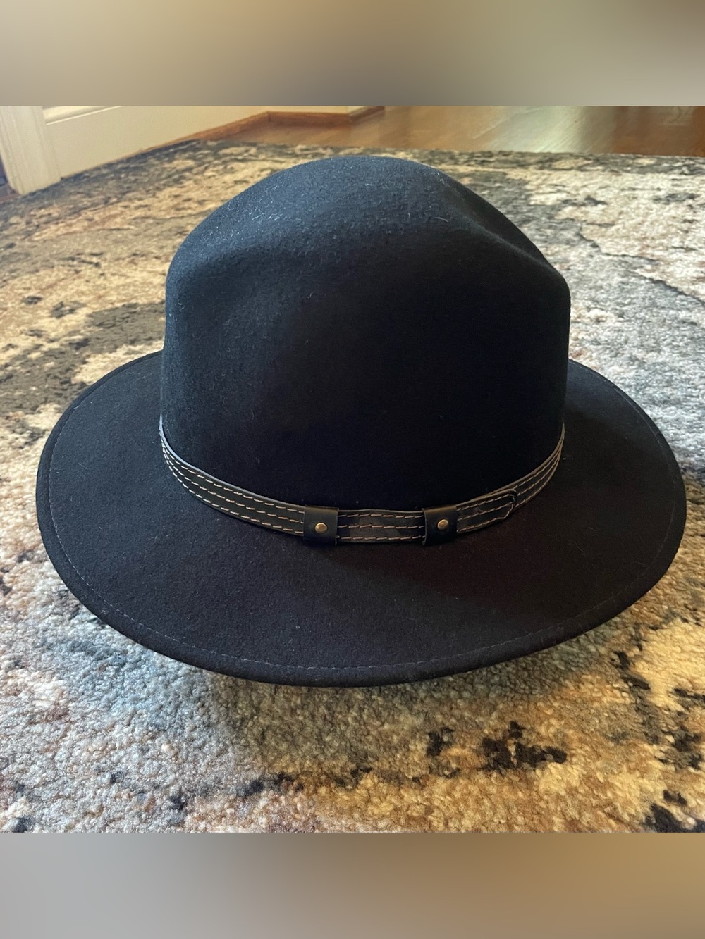 Lodenhut Classic Black 100% Wool Fedora Hat with Stitched Band
